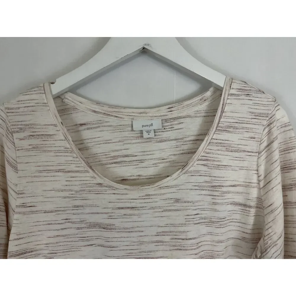 Pure Jill Tunic Women Size M Cream Mauve Space Dye 3/4 Sleeve Knit Top